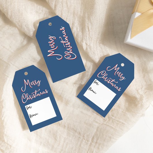 Blauw Holly Jolly Vrolijk Kerstmis Eenvoudig Voor Cadeaulabel