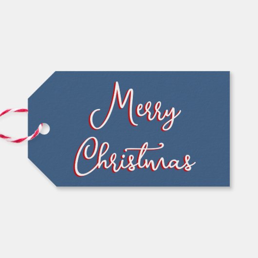 Blauw Holly Jolly Vrolijk Kerstmis Eenvoudig Voor  Cadeaulabel (Achterkant Horizontaal)