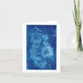 Blauw Hollyhocks Intaglio WoodblockPrint Blanco Ka Bedankkaart