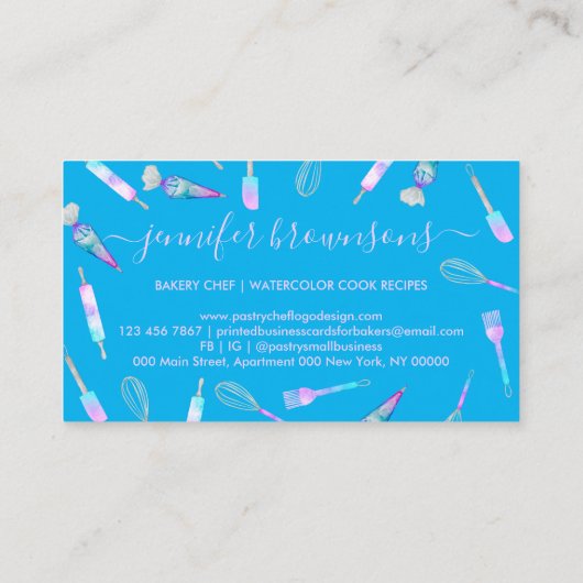 Blauw Hologram Bakkerij Zelfgemaakte Chef Patisser Visitekaartje (Achterkant)