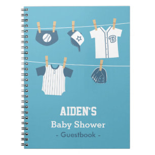 Blauw honkbal baby jongens shower guestbook notitieboek