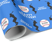 Blauw honkbalspeler Kinder naam Verjaardag Cadeaupapier (Rol Hoek)