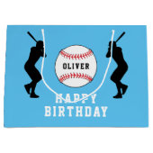 Blauw honkbalspeler Kinder naam Verjaardag Groot Cadeauzakje (Voorkant)