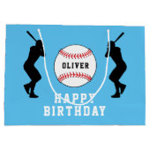 Blauw honkbalspeler Kinder naam Verjaardag Groot Cadeauzakje (Achterkant)