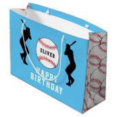 Blauw honkbalspeler Kinder naam Verjaardag Groot Cadeauzakje (Achterkant Gekanteld)