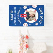 Blauw honkbalthema kinderverjaardagsfoto spandoek (Insitu)