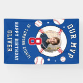 Blauw honkbalthema kinderverjaardagsfoto spandoek (Horizontaal)