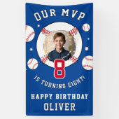 Blauw honkbalthema kinderverjaardagsfoto spandoek (Verticaal)