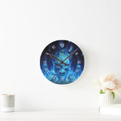 blauw hoofd van de schedel met vlammen ronde klok (Huis)
