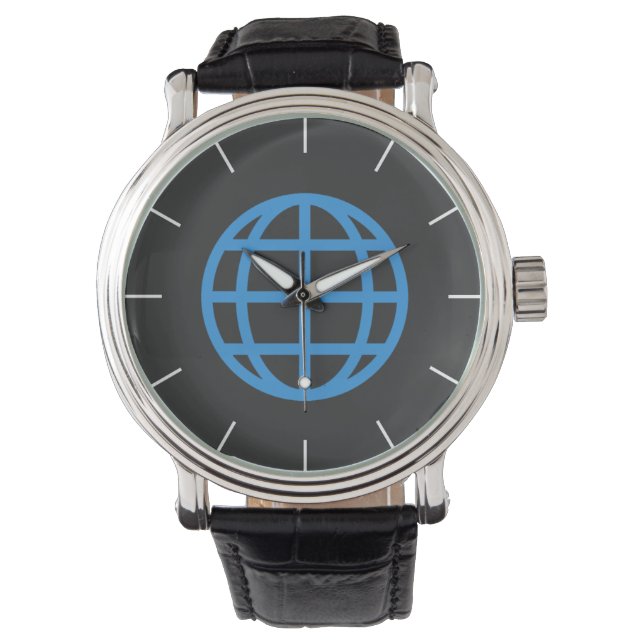 Blauw Hoogste Wereldbol Horloge (Voorkant)