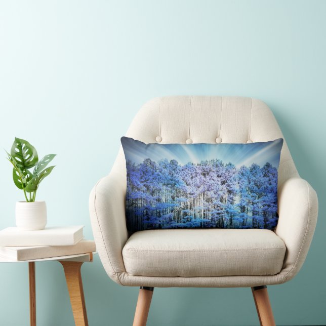 Blauw hoopvol gloeiend bos kussen (Stoel)
