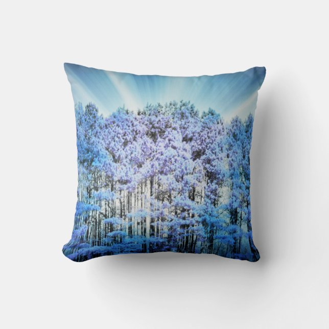 Blauw hoopvolle gloeiende bos kussen (Voorkant)
