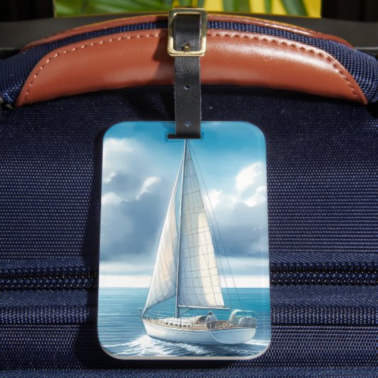 Blauw Horizon Eenzame Zeilboot Bagagelabel (Voorkant Insitu 2)