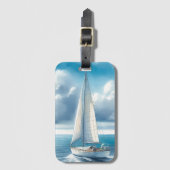 Blauw Horizon Eenzame Zeilboot Bagagelabel (Voorkant (verticaal))