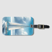 Blauw Horizon Eenzame Zeilboot Bagagelabel (Voorkant (horizontaal))