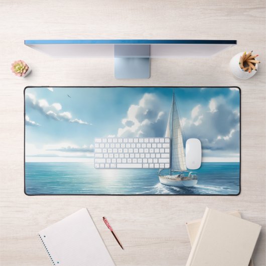 Blauw Horizon Eenzame Zeilboot Bureaumat (Kantoor 1)