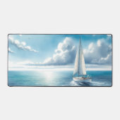 Blauw Horizon Eenzame Zeilboot Bureaumat (Voorkant)