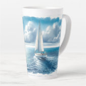Blauw Horizon Eenzame Zeilboot Latte Mok (Rechterhoek)