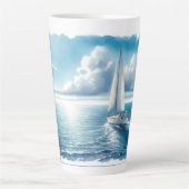 Blauw Horizon Eenzame Zeilboot Latte Mok (Voorkant)