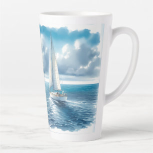 Blauw Horizon Eenzame Zeilboot Latte Mok