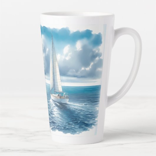 Blauw Horizon Eenzame Zeilboot Latte Mok (Rechts)