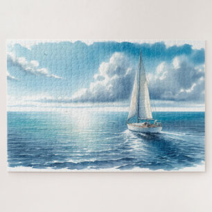 Blauw Horizon Eenzame Zeilboot Legpuzzel
