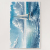 Blauw Horizon Eenzame Zeilboot Legpuzzel (Verticaal)