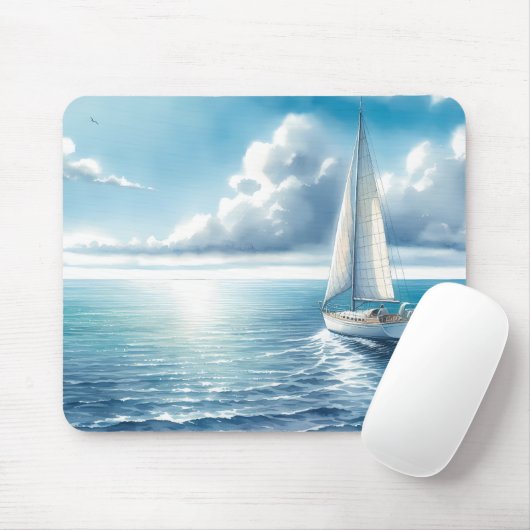 Blauw Horizon Eenzame Zeilboot Muismat (Met muis)