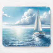 Blauw Horizon Eenzame Zeilboot Muismat (Voorkant)