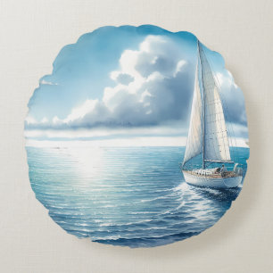 Blauw Horizon Eenzame Zeilboot Rond Kussen