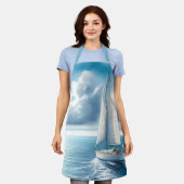 Blauw Horizon Eenzame Zeilboot Schort (Gedragen)
