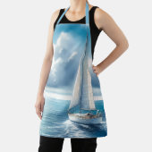 Blauw Horizon Eenzame Zeilboot Schort (Insitu)