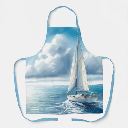 Blauw Horizon Eenzame Zeilboot Schort (Voorkant)