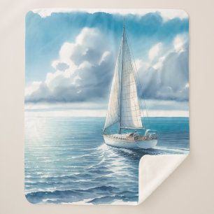 Blauw Horizon Eenzame Zeilboot Sherpa Deken