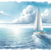 Blauw Horizon Eenzame Zeilboot Sticker (Voorkant)