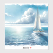 Blauw Horizon Eenzame Zeilboot Sticker (Vel)