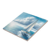 Blauw Horizon Eenzame Zeilboot Tegeltje (Zijkant)