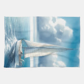 Blauw Horizon Eenzame Zeilboot Theedoek (Horizontaal)