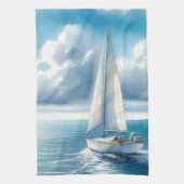 Blauw Horizon Eenzame Zeilboot Theedoek (Verticaal)