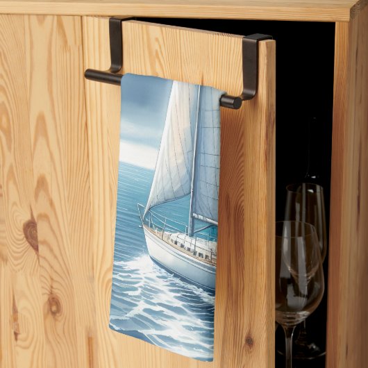 Blauw Horizon Eenzame Zeilboot Theedoek (Derde Gevouwen)