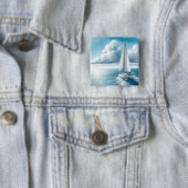 Blauw Horizon Eenzame Zeilboot Vierkante Button 5,1 Cm (In situ)