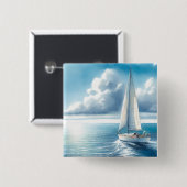 Blauw Horizon Eenzame Zeilboot Vierkante Button 5,1 Cm (Voorkant /achterkant)
