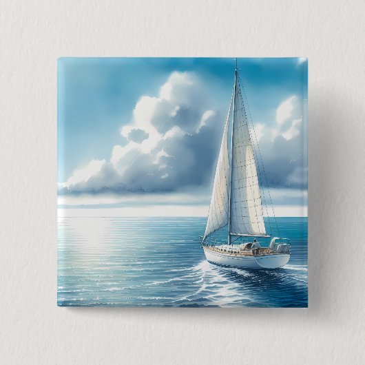 Blauw Horizon Eenzame Zeilboot Vierkante Button 5,1 Cm (Voorkant)