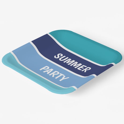 Blauw horizontaal gestreept papieren bordje (Gebogen)