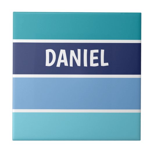 Blauw horizontaal gestreept tegeltje (Voorkant)