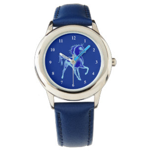 Blauw horloge met paard