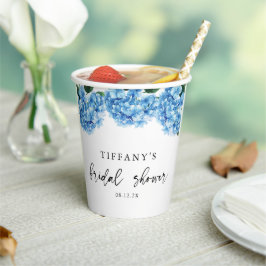 Blauw Hortensia Bloemen Bruidsdouche Welkom Bord Papieren Bekers