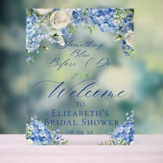 Blauw Hortensia Bruiloft Bridal Shower Welkom Acryl Bord (Neutraal)