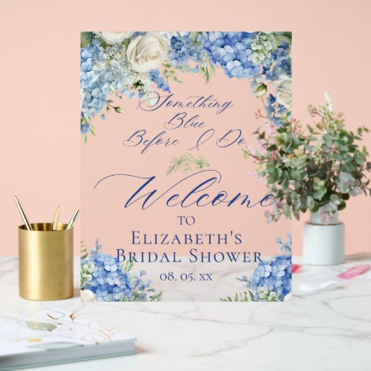 Blauw Hortensia Bruiloft Bridal Shower Welkom Acryl Bord (Huwelijk)