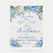 Blauw Hortensia Bruiloft Bridal Shower Welkom Acryl Bord (Voorkant)